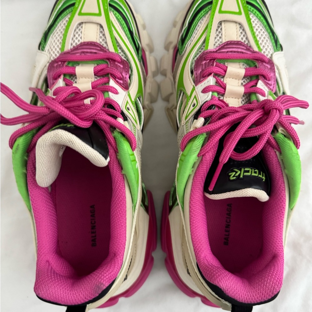 Balenciaga Pink and Green Sneakers Vibrant Athletic Design